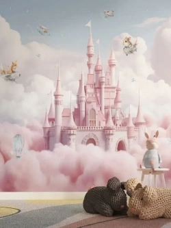 Auroom Фотообои флизелиновые детские для девочки "Волшебный замок в облаках" 300х270, в детскую, моющиеся