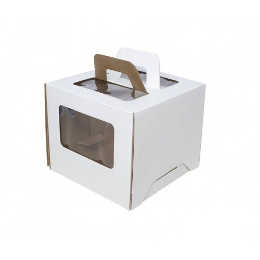 Коробка для торта 26х26х28 с ручками белая