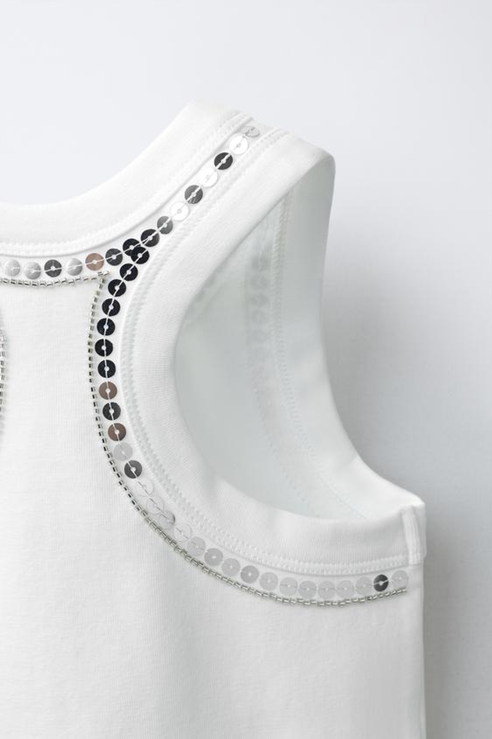 ZARA ТОП С ПАЙЕТКАМИ, БЕЛЫЙ