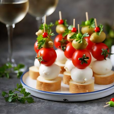 Канапе с моцарелой и маслинами
