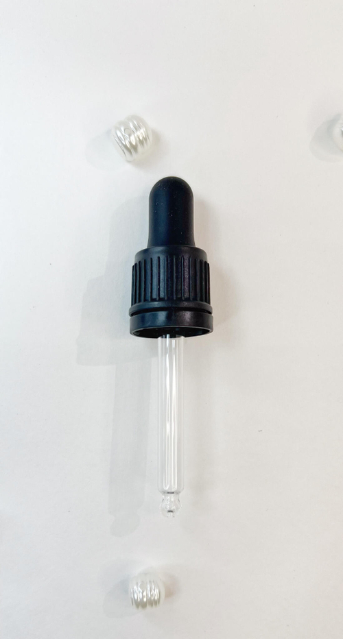 Комплект к флакону 15мл стекло (груша черная+крышка черная+пипетка стекло)