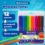 Фломастеры BRAUBERG "АКАДЕМИЯ" 12 цветов вентилируемый колпачок ПВХ упаковка (6 штук в упаковке)