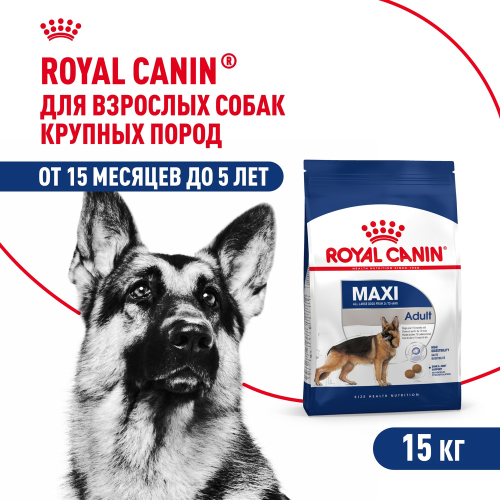 Royal Canin Maxi Adult Корм сухой для взрослых собак крупных размеров от 15 месяцев до 5 лет 15 кг