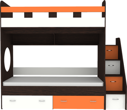 Двухъярусная кровать КарИВи Юниор 1 90х200 Венге Оранжевый, Белый