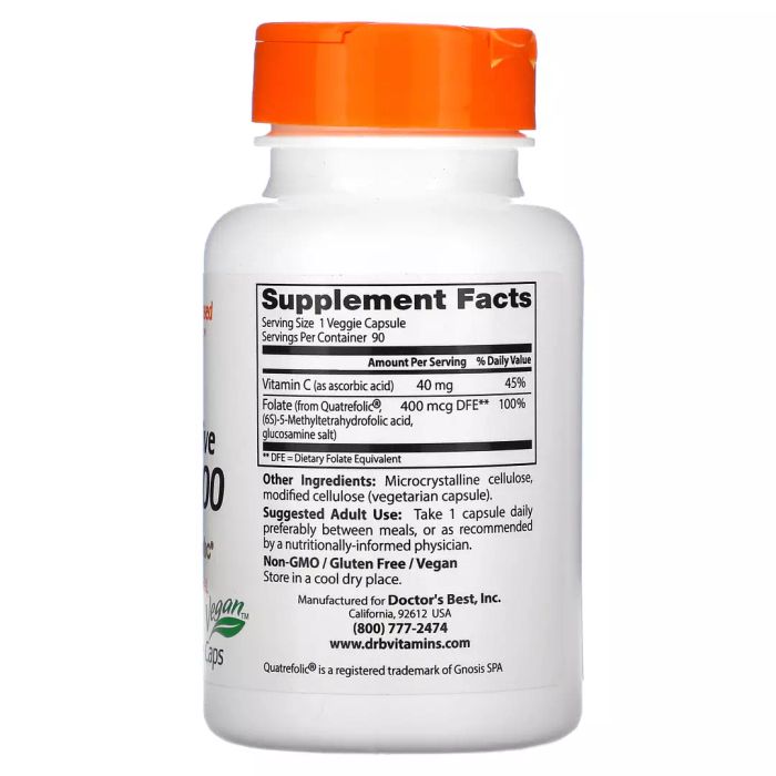 Активный фолат с кватрефоликом 400 мкг, Fully Active Folate 400 mcg With Quatrefolic, Doctor&#39;s Best, 90 капсул 2