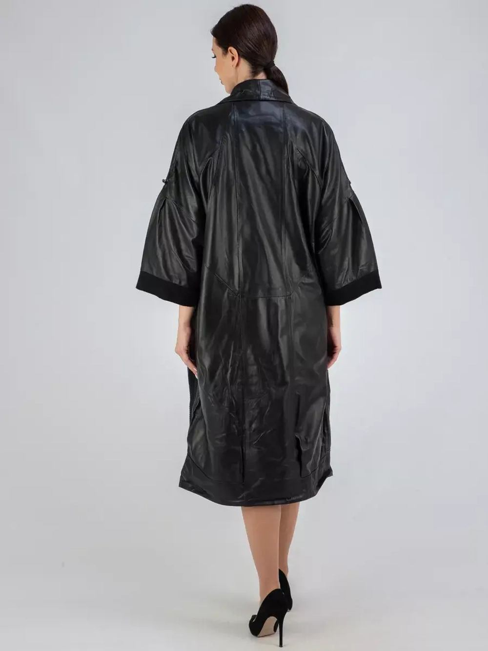 Кожаный плащ длинный пальто оверсайз