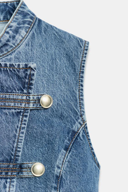 ZARA ДЖИНСОВЫЙ ТОП Z1975 С НАВЕСНЫМИ ПЕТЛЯМИ, ВЫЦВЕТШИЙ СИНИЙ