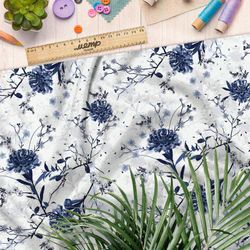 Ткань шифон зимние цветы на белом фоне