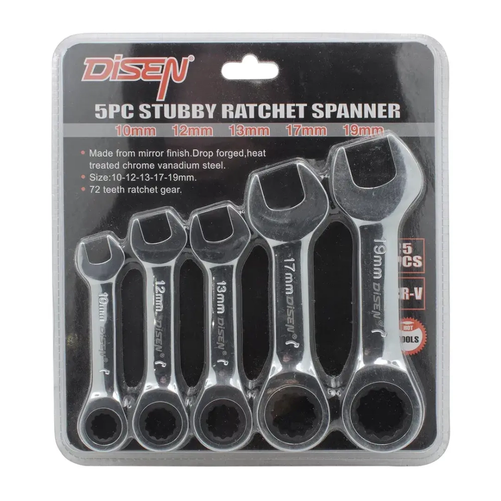 Ключи трещоточные короткие, набор 5пр.