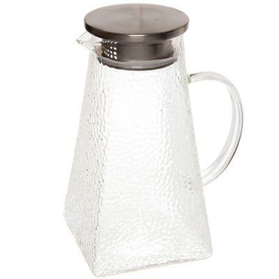 Кувшин стеклянный 1500мл «ICE» с металлической крышкой, трапеция