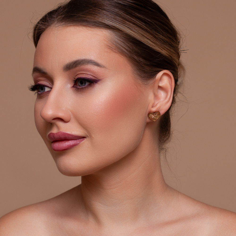 Серьги - Пусеты Сердечки - Золотой Блеск