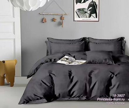 Комплект постельного белья 2-сп ПОПЛИН "Графит (темно-серый) 18-3907 ЕМ" (нав. 70х70 или 50х70)