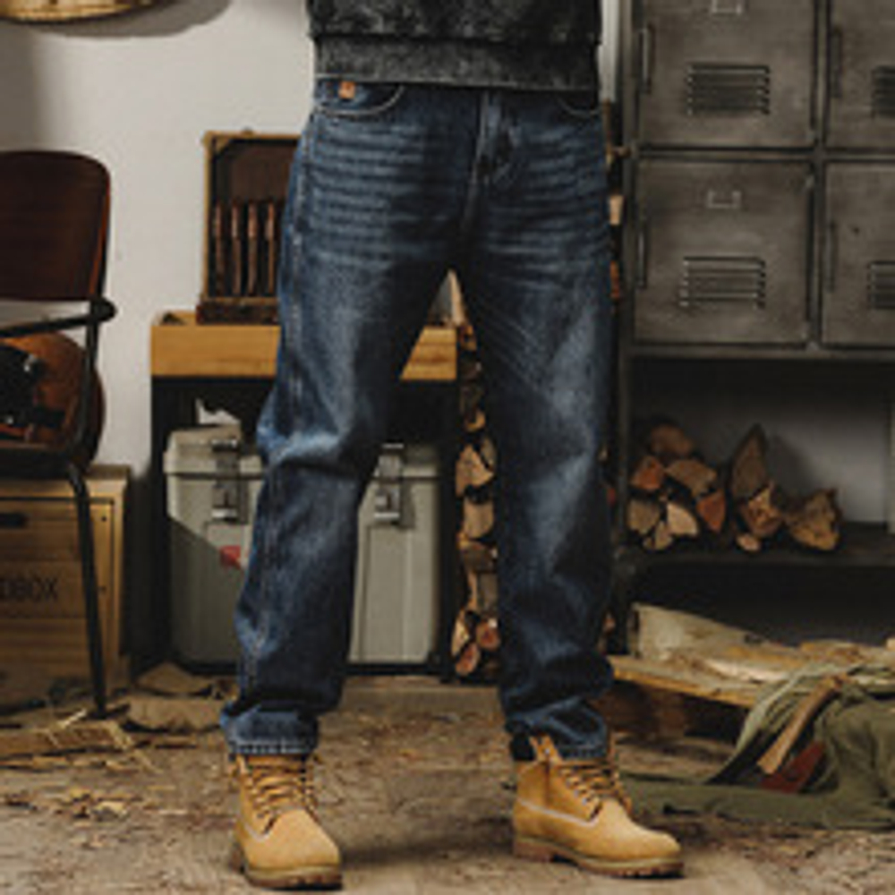 Мужские джинсы с изысканной вышивкой "колосья" на задних карманах