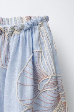 ZARA ЮБКА-ШОРТЫ С ВЫШИВКОЙ, СИНИЙ