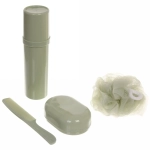 Набор банный дорожный 4шт «Traveler - Cactus», (мочалка, футляр 2шт, расческа), микс три цвета, 20*13*5см,✦