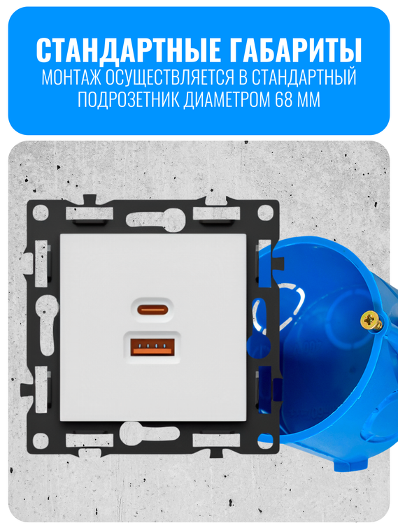 Розетка USB Type-A+C 65Вт Smart Aura серия Fusion без рамки