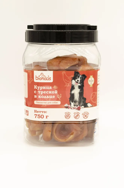 Biohaus лакомство для собак курица с треской в кольце