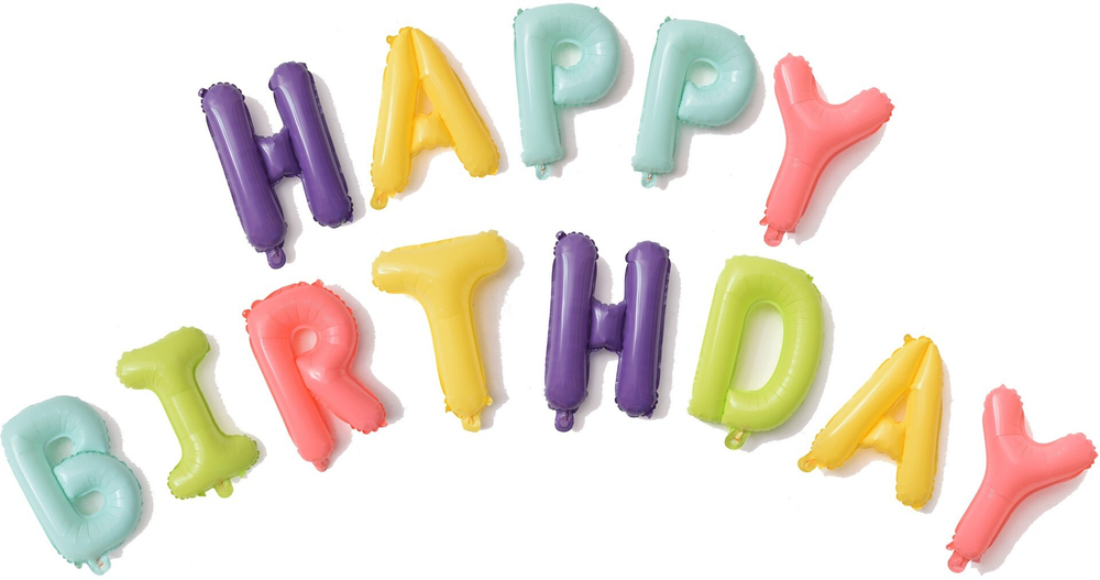 Фольгированный набор шаров-букв мини-надпись "Happy Birthday" макарунс ассорти 41 см