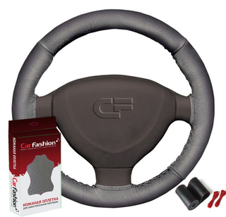 Оплетка на руль на шнурке CarFashion -М- «MONTE CARLO» 31377 - НАТУРАЛЬНАЯ КОЖА - черный/серый