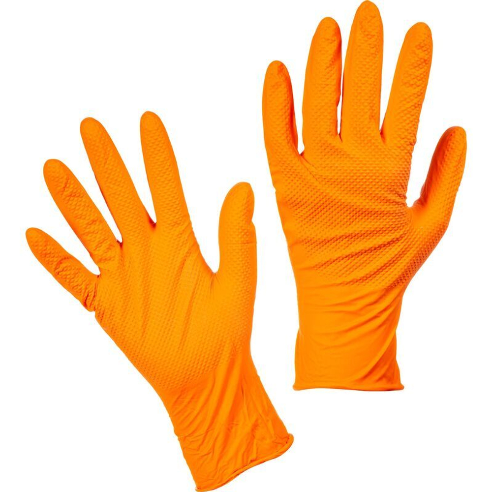 Перчатки Foxy-Gloves одноразовые Steel Grip нитриловые неопудренные особопрочные оранжевые (размер XXL, 100 штук/50 пар в упаковке)
