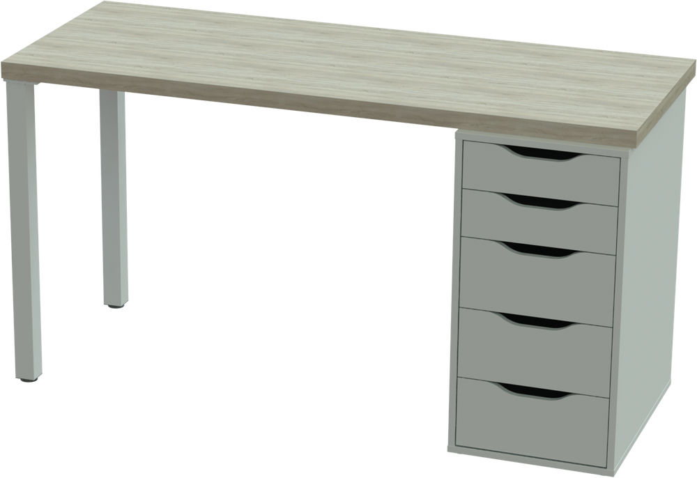 Стол письменный INGAR 2/5Т 140x75x55, дуб беленый/белый