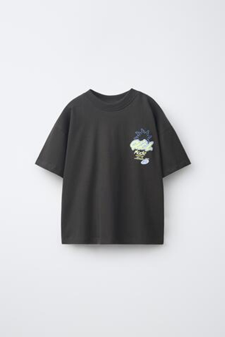 ZARA ФУТБОЛКА С ПРИНТОМ, АНТРАЦИТОВО-СЕРЫЙ