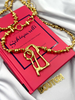 Колье-Пояс с неровными звеньями Скиап. матовое золото "Ключ с замочной скважиной"