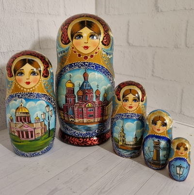 Матрешка "Виды города" 5 мест