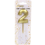 Свеча для торта Цифра Волшебство «2» 12 см, золото
