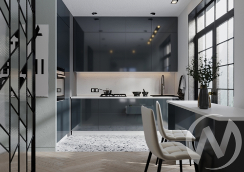 Кухня "Эстетик" Высокие модули: (сильвер/корпус белый)