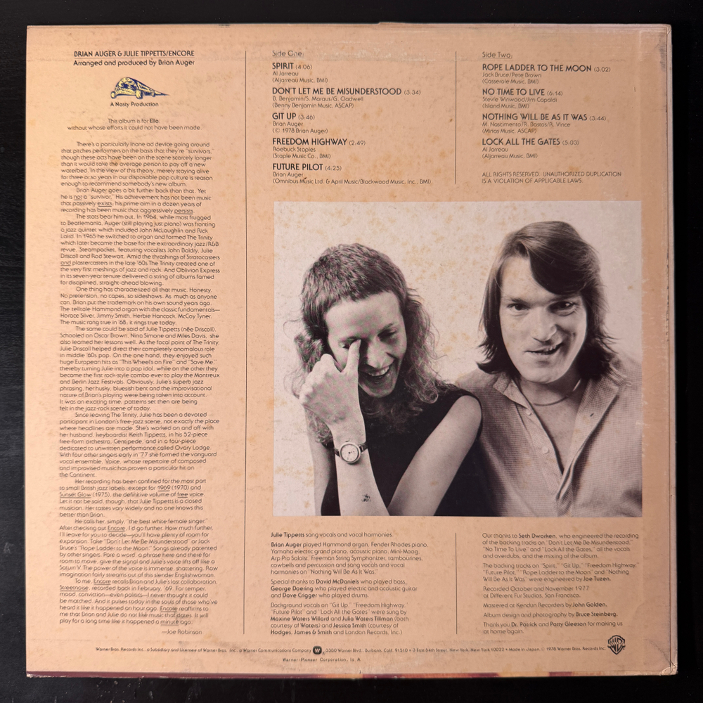 Brian Auger & Julie Tippetts ‎– Encore (Япония 1978г.) Т