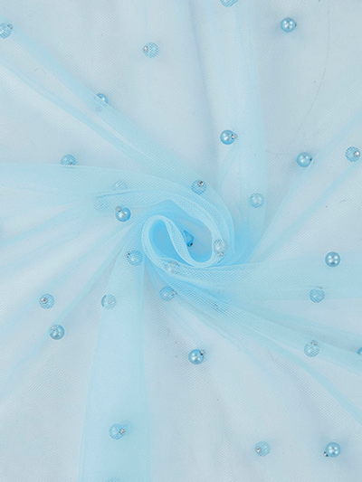 Фатин с бусинами, 35 гр/м2, 150 см, голубой