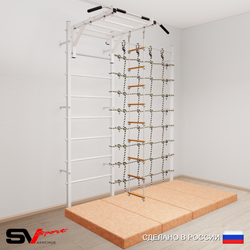 Шведская стенка Sv Sport 53140 (Турник рукоход/Лестница/Мат 2м/Канатный лаз)