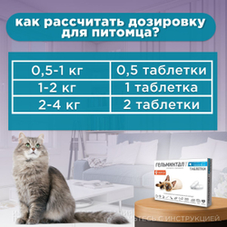 Таблетки от гельминтов, профилактика дирофиляриоза для кошек менее 4кг Гельминтал (Neoterica), 2 таб. Моксидектин/Празиквантел