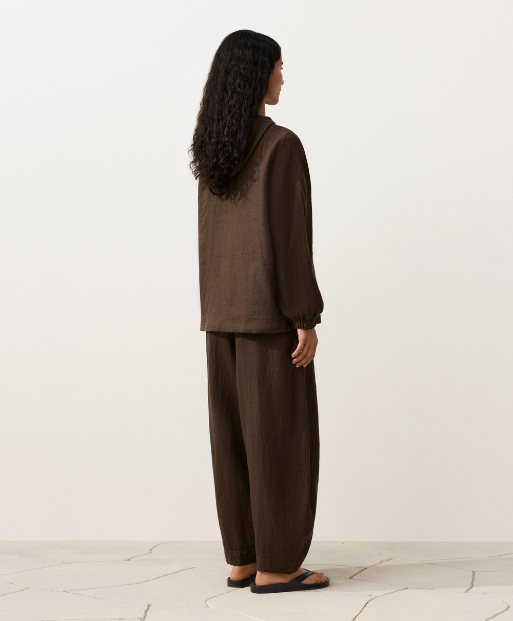 Oysho Куртка с капюшоном в полоску из 100% льна, темно-коричневый