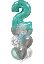Фонтан c зеленой цифрой «2» из 10 воздушных шаров с гелием