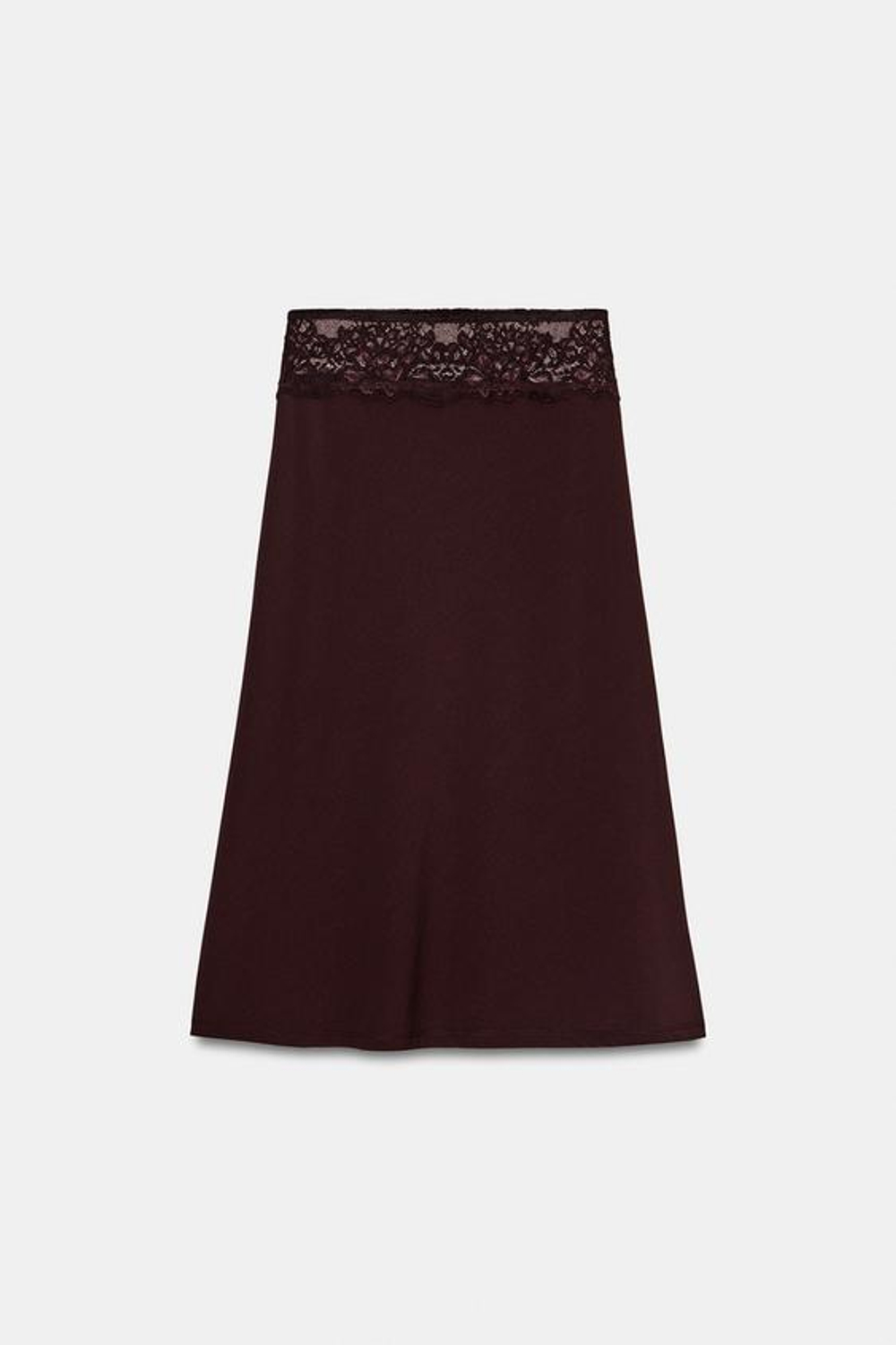 ZARA КОМБИНИРОВАННАЯ ЮБКА С КРУЖЕВОМ, ТЕМНО-КОРИЧНЕВЫЙ