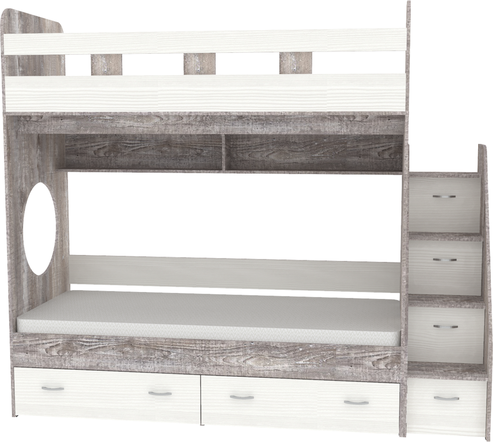 Двухъярусная кровать КарИВи Юниор 1 80х190 Бетон Белое Дерево