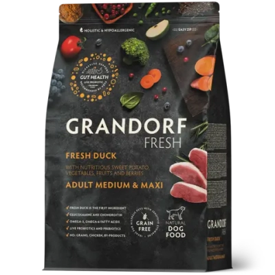 Grandorf Fresh, Fresh Duck, Adult Medium & Maxi для собак средних и крупных пород (Свежее мясо утки с бататом)