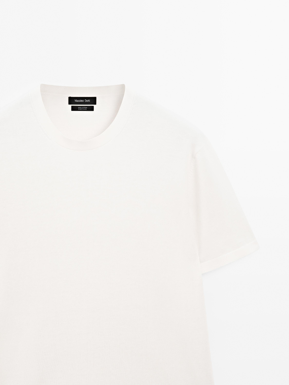 Massimo Dutti Хлопковая футболка с коротким рукавом, кремовый