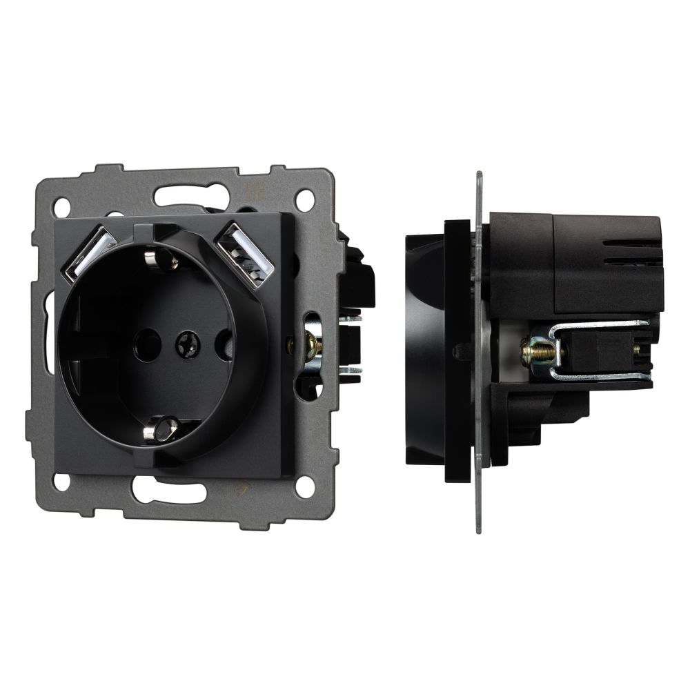 Механизм розетки с USB зарядкой SCT-MUAA-PL-BK-V (250V, 16A) (Arlight, -) 049819