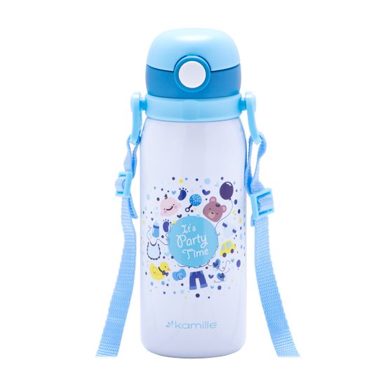 Термос для детей 450 мл. с трубочкой и ремешком Kamille КМ-2028 из нержавеющей стали