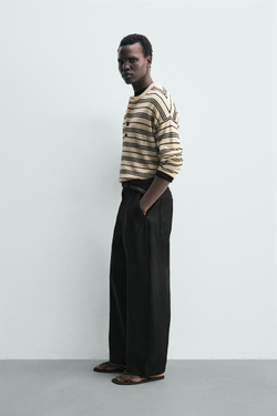 ZARA ДЖЕМПЕР В ПОЛОСКУ С ВОРОТНИКОМ НА ПУГОВИЦАХ, ЭКРЮ