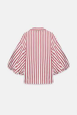 ZARA РУБАШКА В ПОЛОСКУ С ОБЪЕМНЫМИ РУКАВАМИ, КРАСНЫЙ/БЕЛЫЙ