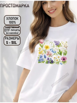 Футболка белая нарядная с цветами весна