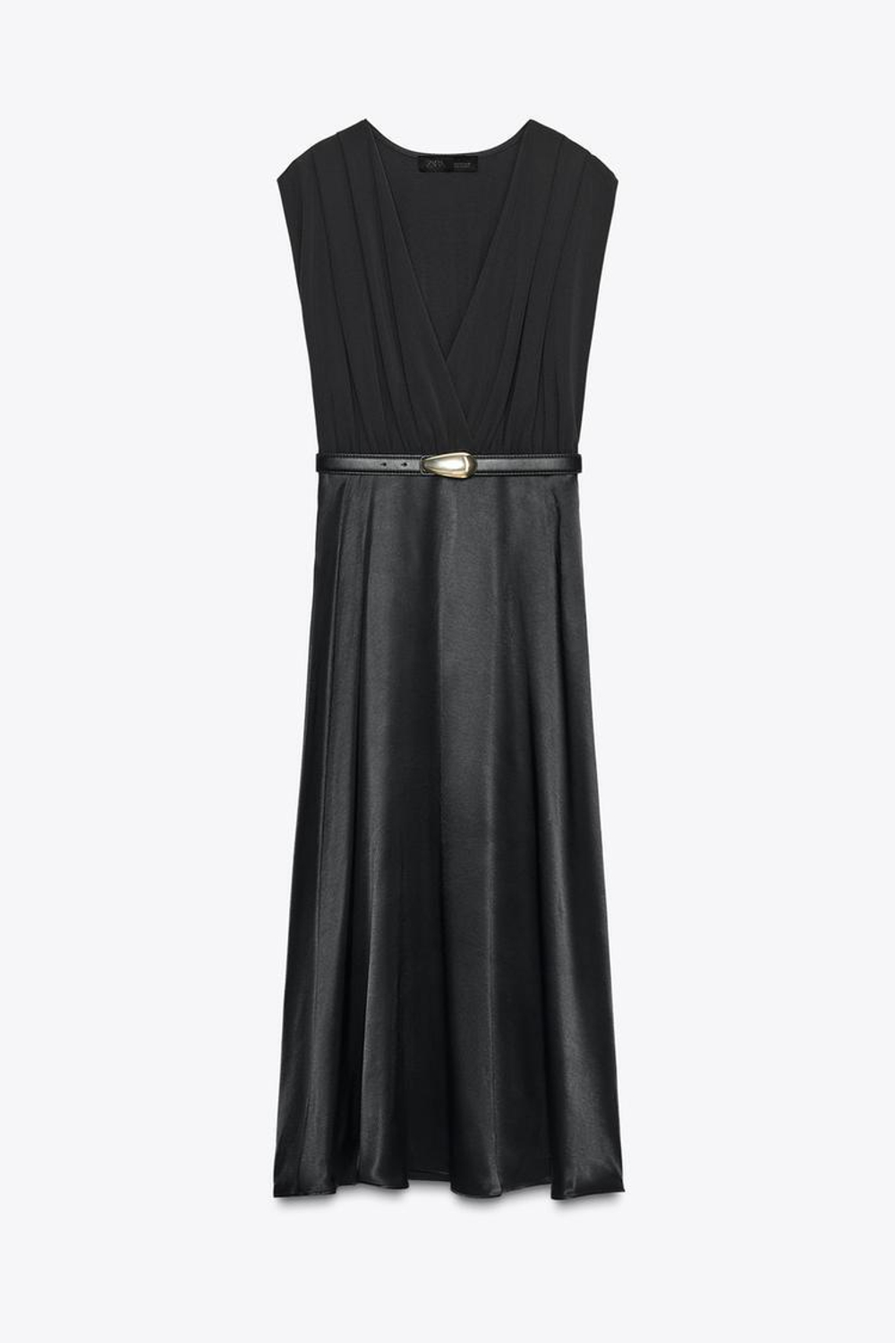 ZARA КОМБИНИРОВАННОЕ ПЛАТЬЕ МИДИ С ПОЯСОМ, ЧЕРНЫЙ