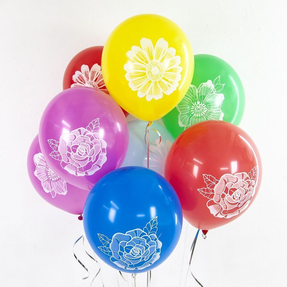 Шар (12"/30 см) Цветы, Ассорти, пастель, 2 ст 25 шт.