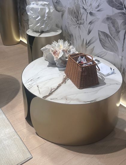 Стол журнальный BRANT KL-188 Контрастный мрамор матовый, итальянская керамика/ Шампань