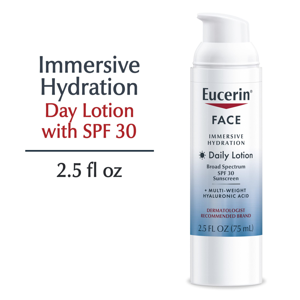 Eucerin, Face, ежедневный лосьон для иммерсивного увлажнения, SPF 30, 75 мл (2,5 жидк. унц.)