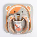 4482561 Набор бамбуковой посуды "Мышка", тарелка, миска, стакан, приборы, 5 предметов